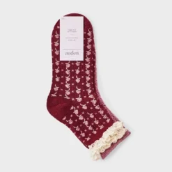 Women's Floral Lace And Pointelle 2pk Ankle Socks - Auden™ Berry/Pink 4-10