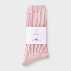 Women's Ultra Soft Ribbed Cushioned Slouch Crew Socks With Woven Label - Auden™ 4-10