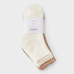Women's Full Terry With Chunky Ribbed Cuff Cloud Soft Lounge 2pk Ankle Socks - Auden™ 4-10