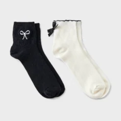 Women's Scallop Edge Bow Ultra Soft Rib-Knit 2pk Ankle Socks - Auden™ Ivory/Black 4-10 5 Women's Scallop Edge Bow Ultra Soft Rib-Knit 2pk Ankle Socks - Auden™ Ivory/Black 4-10 -Auden Shop GUEST 3a68ad44 1056 433d 91a8 0a15e5584c0e