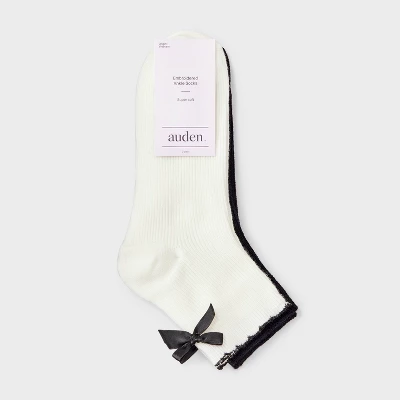 Women's Scallop Edge Bow Ultra Soft Rib-Knit 2pk Ankle Socks - Auden™ Ivory/Black 4-10 1 Women's Scallop Edge Bow Ultra Soft Rib-Knit 2pk Ankle Socks - Auden™ Ivory/Black 4-10