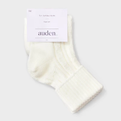 Women's Cable Turn-Cuff Super Soft Ankle Boot Socks - Auden™ Ivory 4-10 1 Women's Cable Turn-Cuff Super Soft Ankle Boot Socks - Auden™ Ivory 4-10
