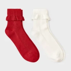 Women's Pointelle Scallop Turn-Cuff 2pk Ankle Socks - Auden™ Red/Ivory 4-10 -Auden Shop GUEST ccf0d929 77f9 4552 aa11 a6b9d1b50578